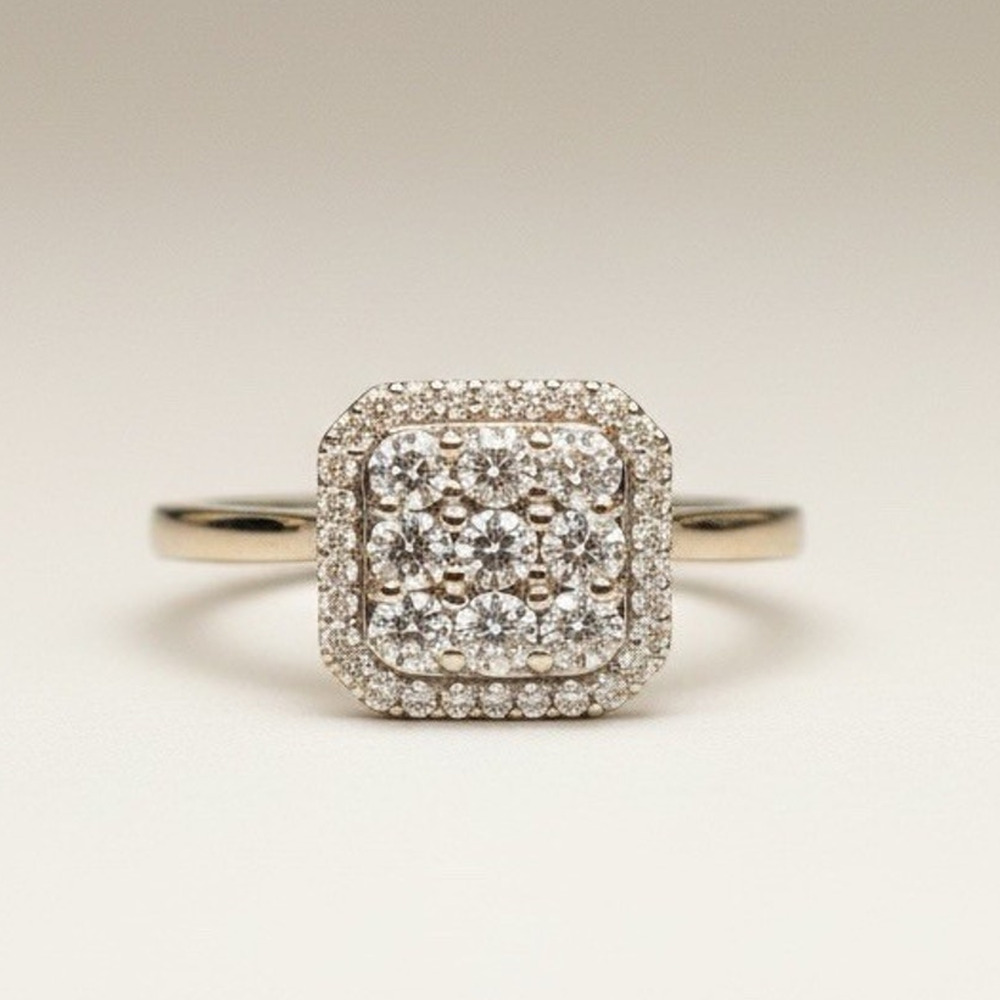 SOLID 925 STERLING SILVER NATURAL DIAMOND SQUARE RING SIZE 7